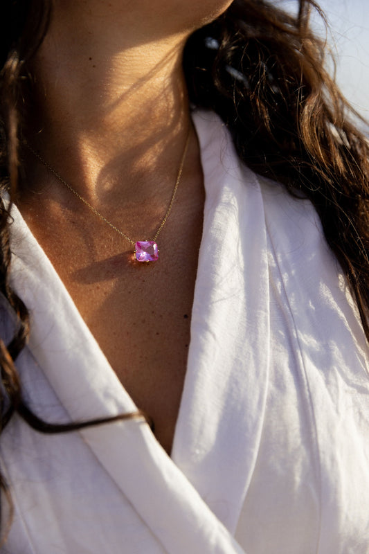 Pink Solitaire Necklace